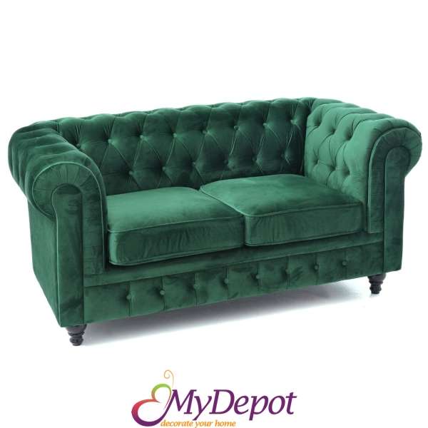 Двуместен диван от кадифе, зелено, 164х90х78 см