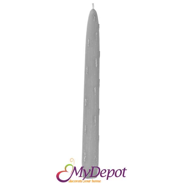Свещ сива декорирана с брокатени пръски, к-т 6 бр, 25 см