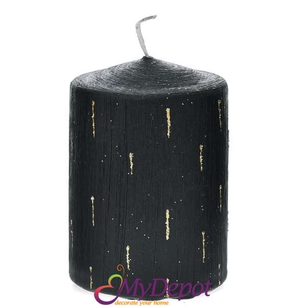 Свещ черна декорирана с брокатени пръски, 7х10 см