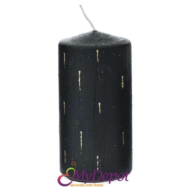 Свещ черна декорирана с брокатени пръски, 7х14 см
