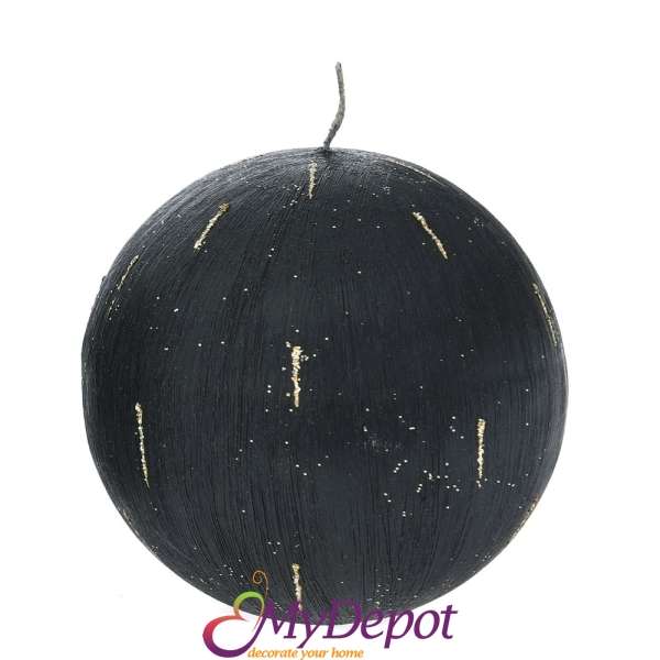 Свещ топка черна декорирана с брокатени пръски, Ф10 см