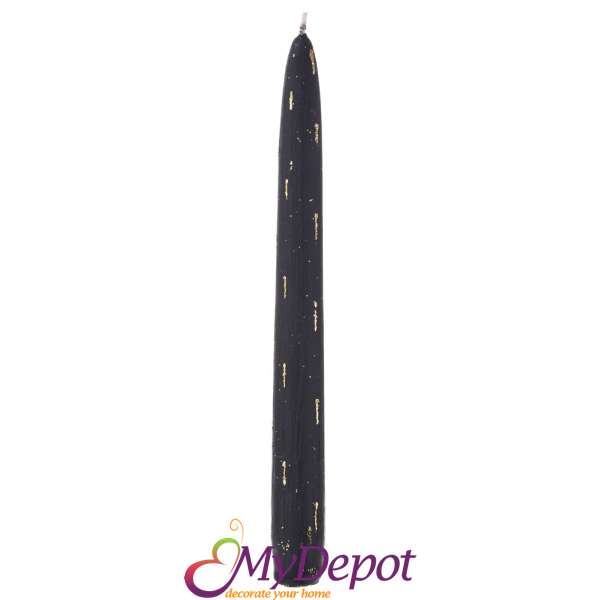Свещ черна декорирана с брокатени пръски, к-т 6 бр, 25 см
