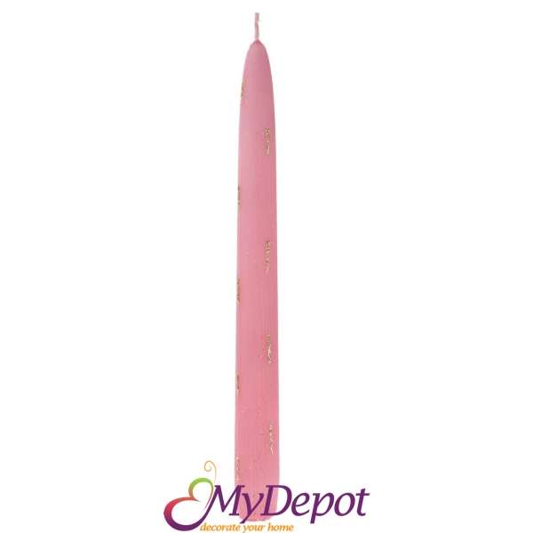 Свещ розова декорирана с брокатени пръски,  к-т 6 бр, 25 см