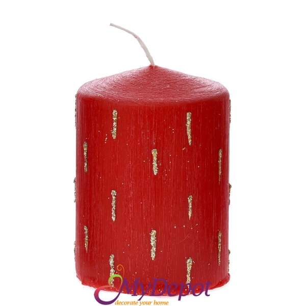 Свещ червена декорирана с брокатени пръски, 7х10 см