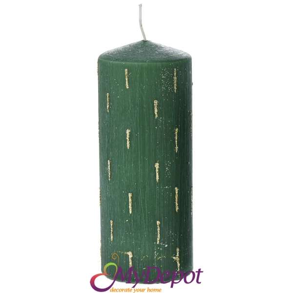Свещ зелена декорирана с брокатени пръски, 7х18 см