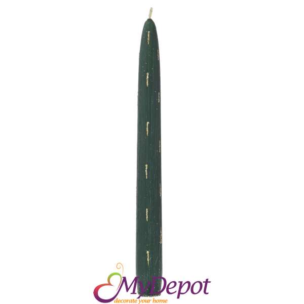 Свещ зелена декорирана с брокатени пръски, к-т 6 бр, 25 см