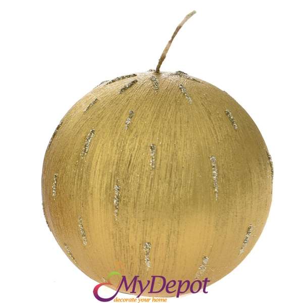 Свещ топка злато декорирана с брокатени пръски, Ф 10 см