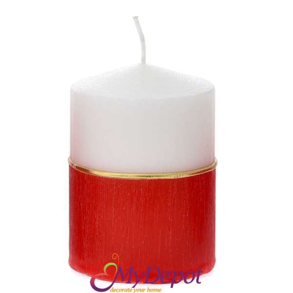 Свещ DECOR, бяло и червено, 7х10 см