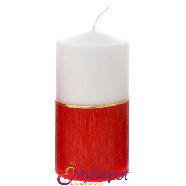 Свещ DECOR, бяло и червено, 7х14 см