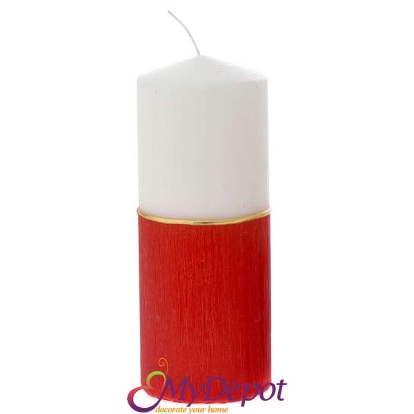 Свещ DECOR, бяло и червено, 7х18 см