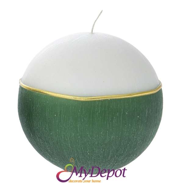 Свещ топка DECOR, бяло и зелено, Ф 10 см