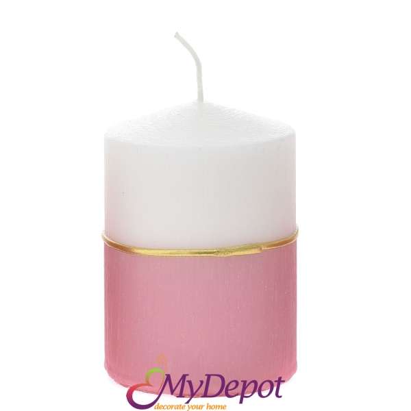Свещ DECOR, бяло и розово, 7х10 см