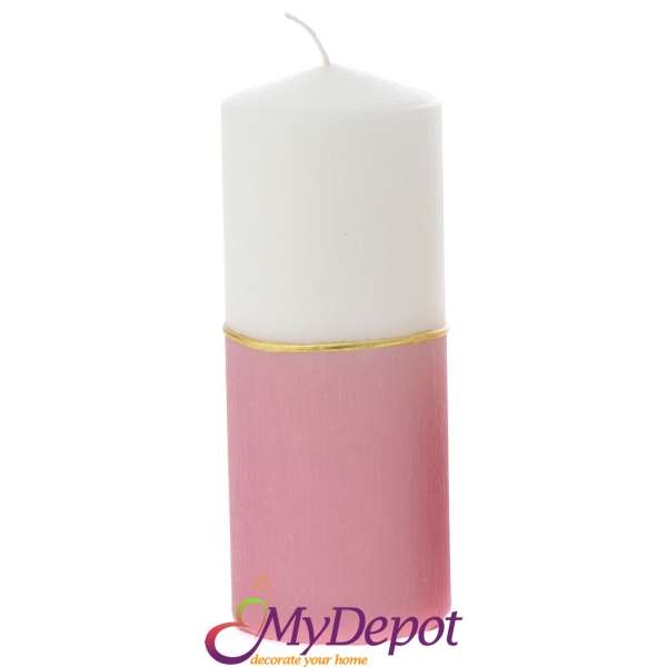 Свещ DECOR, бяло и розово, 7х18 см