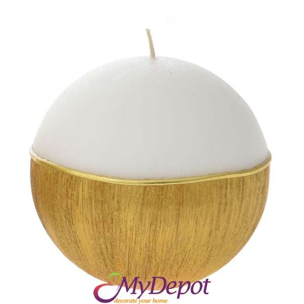 Свещ топка DECOR, бяло и златно, 10 см