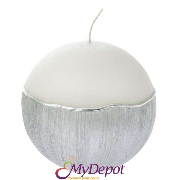 Свещ топка DECOR, бяло и сребро, Ф 10 см