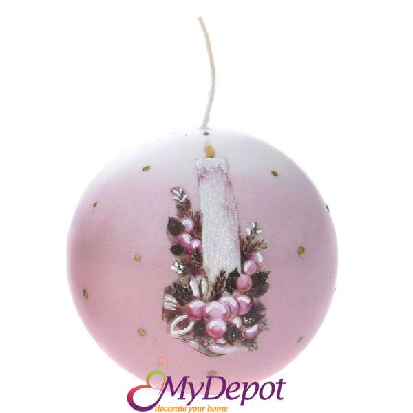 Свещ топка DECOR с принт пламък, бяло и розово, Ф 10 см