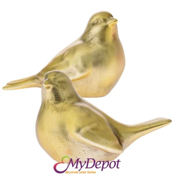 Керамично птиче в матово златен цвят, 12х6х8 см