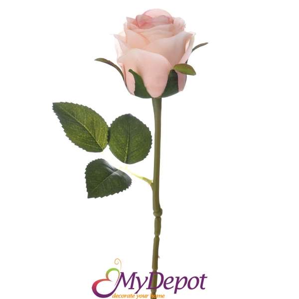 Стрък розова роза по технология "копринен цвят", 50 см