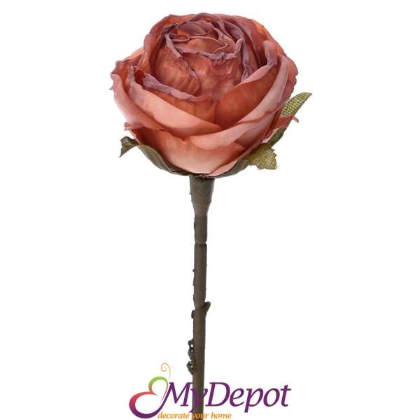 Стрък червена роза . Изработена по технология "копринен цвят", 28 см