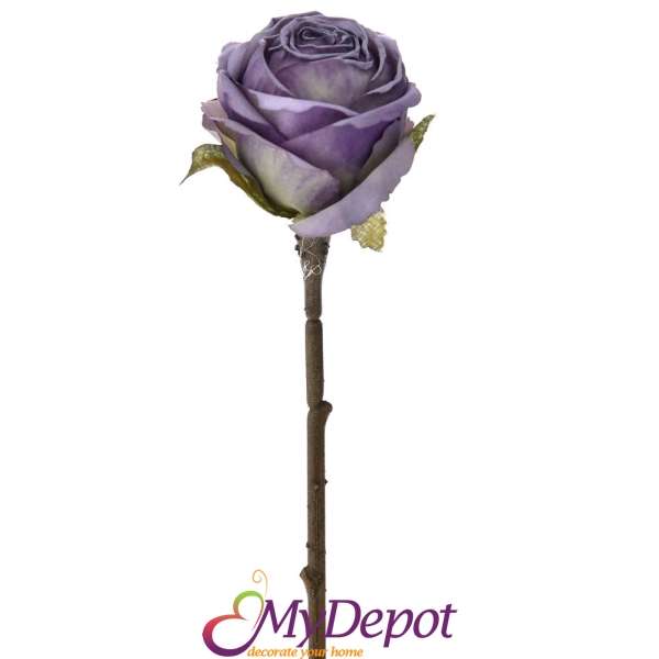 Стрък лилава роза . Изработена по технология "копринен цвят", 28 см