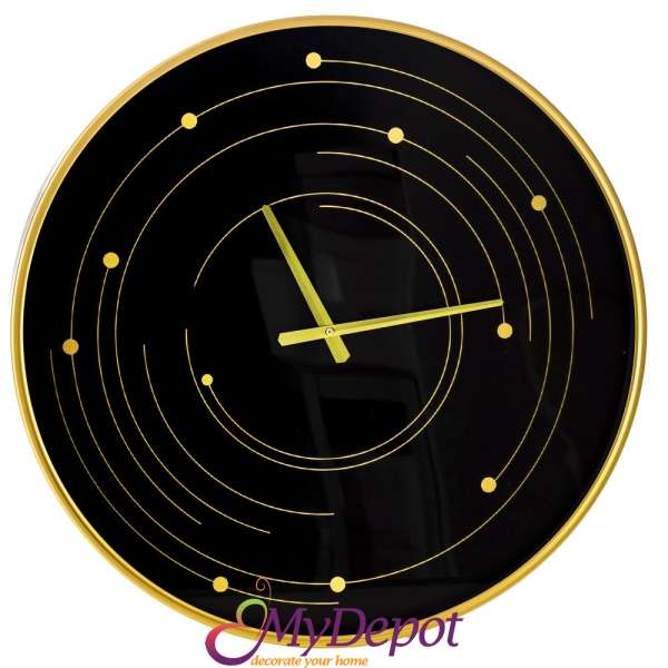 Стенен метален часовник в черно и златно, Ф 60 см