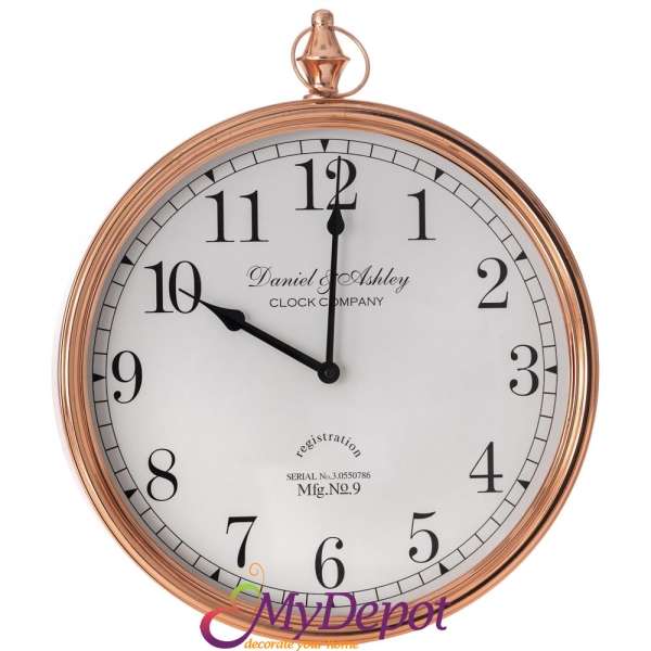 Стенен метален часовник в розово златно , 40х46 см