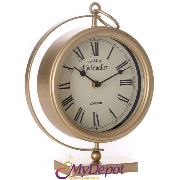 Настолен метален часовник със златна рамка, 21х7х27 см