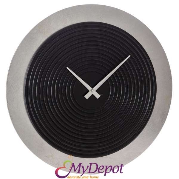 Стенен часовник от MDF в сиво и черно, Ф 45 см