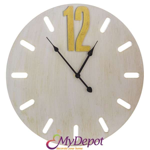 Стенен часовник от MDF в кафяво и златно, Ф 60 см