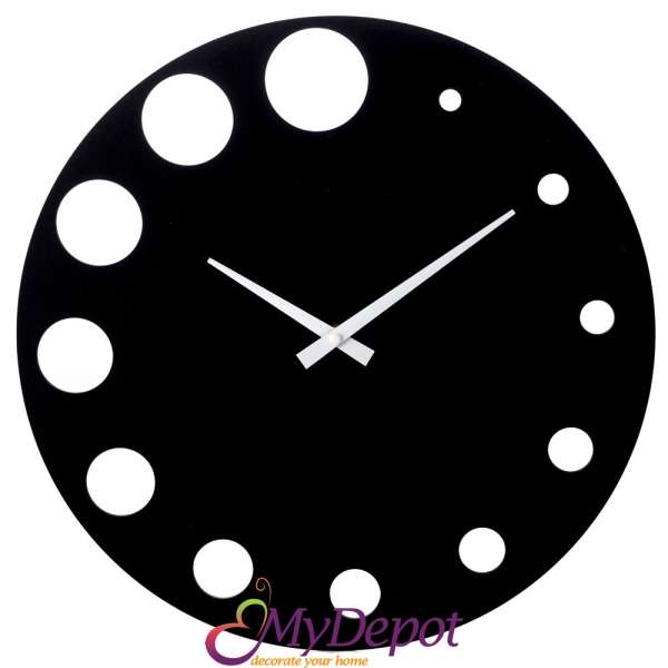 Стенен часовник от MDF и меламин в черно и бяло, Ф 40 см