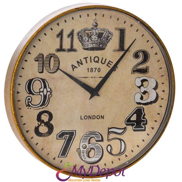Стенен метален часовник ANTIQUE, крем, Ф 30 см