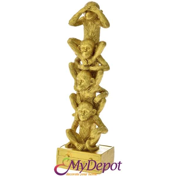 Статуетка - златни маймунки, 9х6х29 см