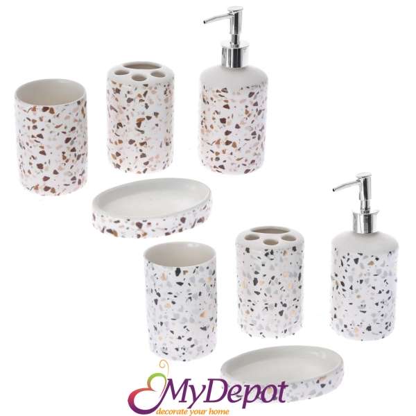 Керамичен комплект за баня от 4 части в бял цвят. Избор от 2 дизайна