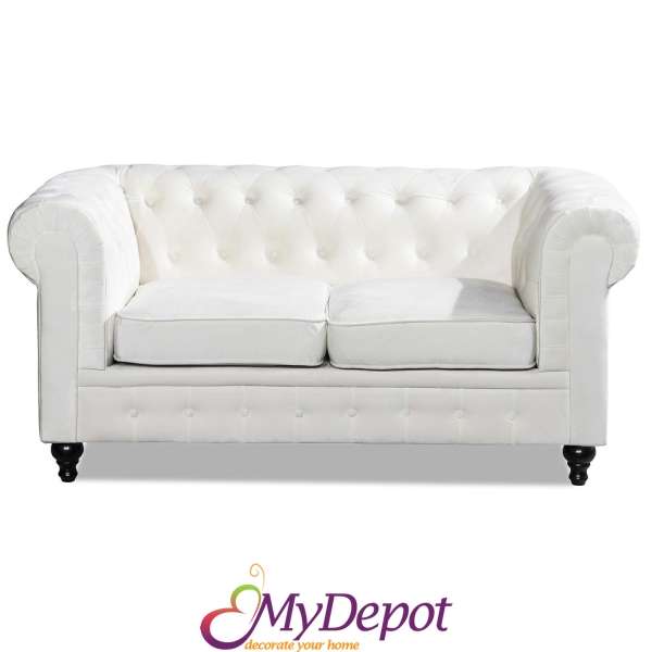 Двуместен диван от меко кадифе в цвят крем, 164х90х78 см