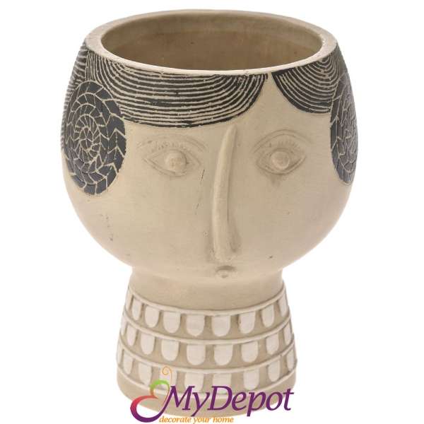 Керамична кашпа с форма на женска глава, Ф 17х21 см