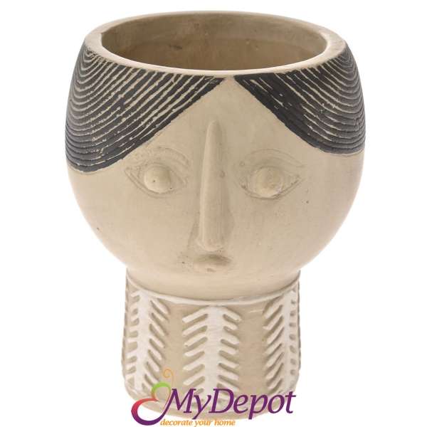 Керамична кашпа с форма на женска глава, Ф 13х16 см