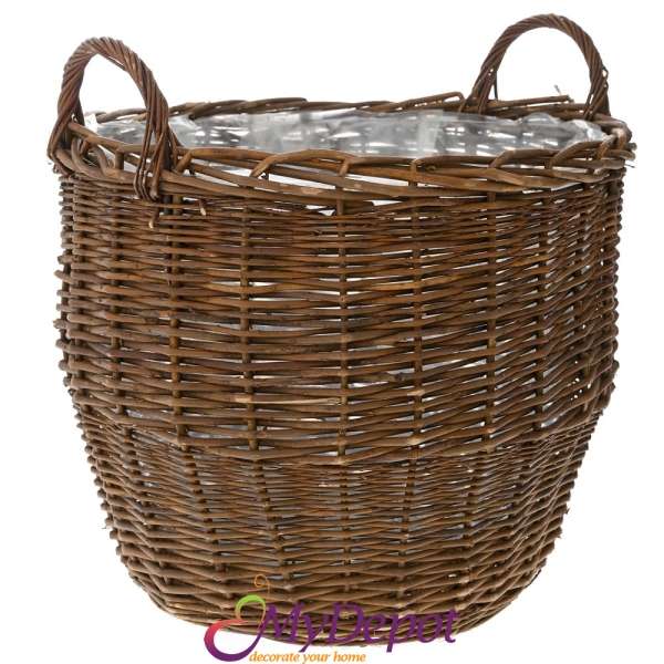Плетена кафява кошница с найлон отвътре. Размер: Ф48х40 см