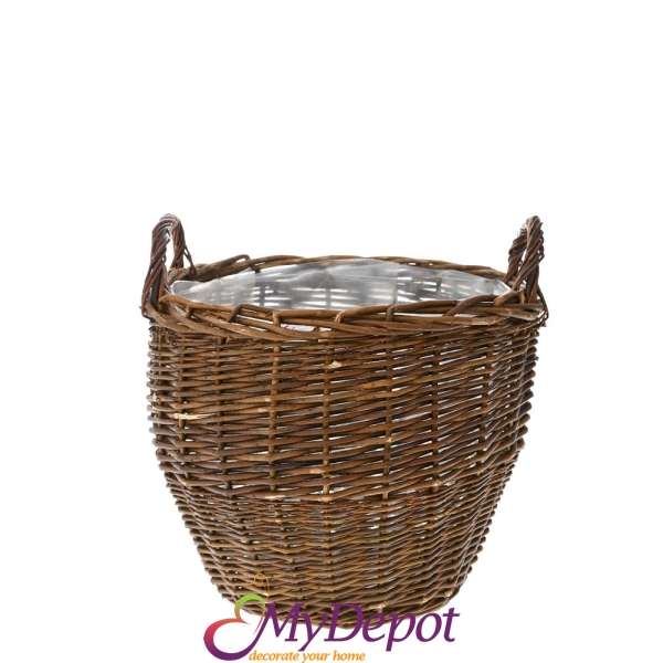 Плетена кафява кошница с найлон отвътре. Размер: Ф 36х32 см