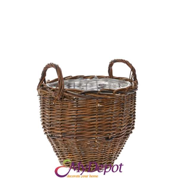 Плетена кафява кошница с найлон отвътре. Размер: Ф 30х28 см