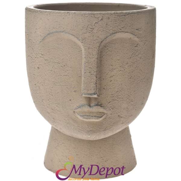 Керамична ваза във форма на лице, цвят капучино. 25х24х30 см