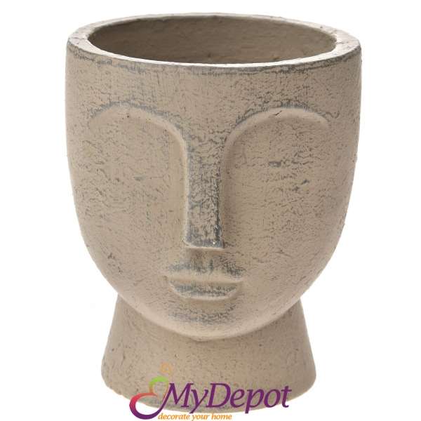 Керамична ваза във форма на лице, цвят капучино. 16х15х18 см