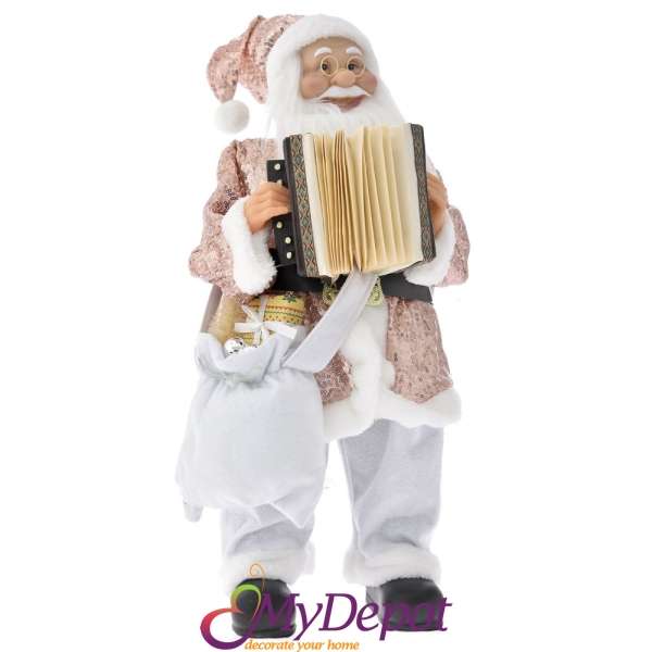 Музикален Дядо Коледа с розови одежди и акордеон. 60 см