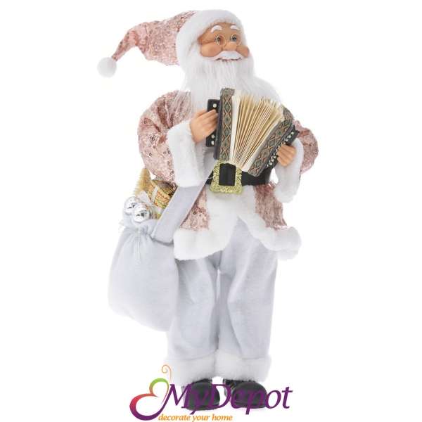 Музикален Дядо Коледа с розови одежди и акордеон. 45 см