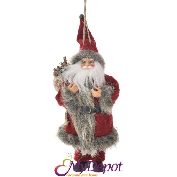 Висулка Дядо Коледа с червени одежди и сив пух, 20 см