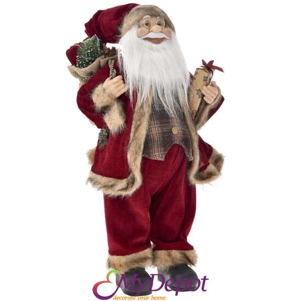  Дядо Коледа с червени одежди и кариран елек, 60 см