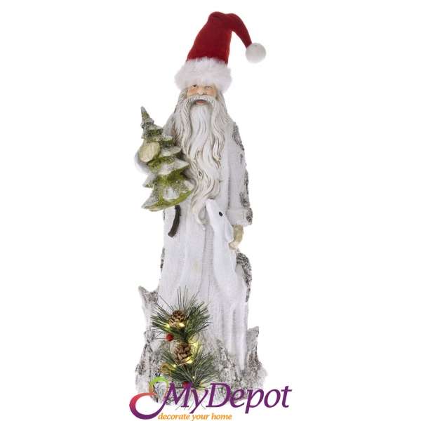 Светеща поли фигурка Дядо Коледа с елха. Размер: 15х14х37,5 см