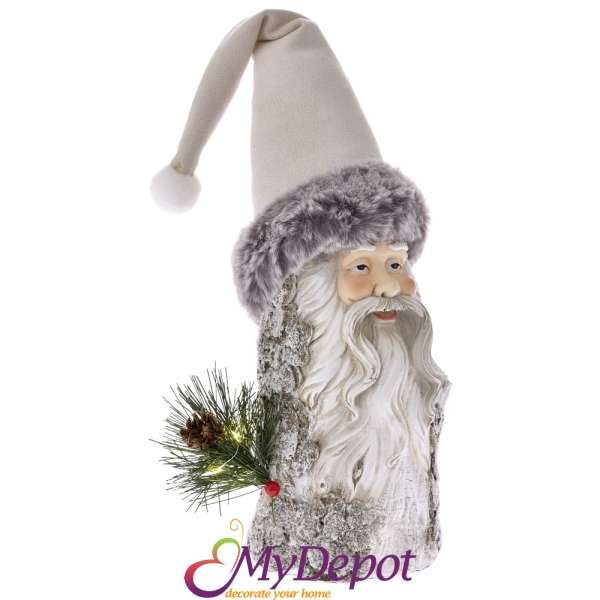 Светеща поли фигурка Дядо Коледа с кремава велурена шапка. Размер: 17х11х29 см