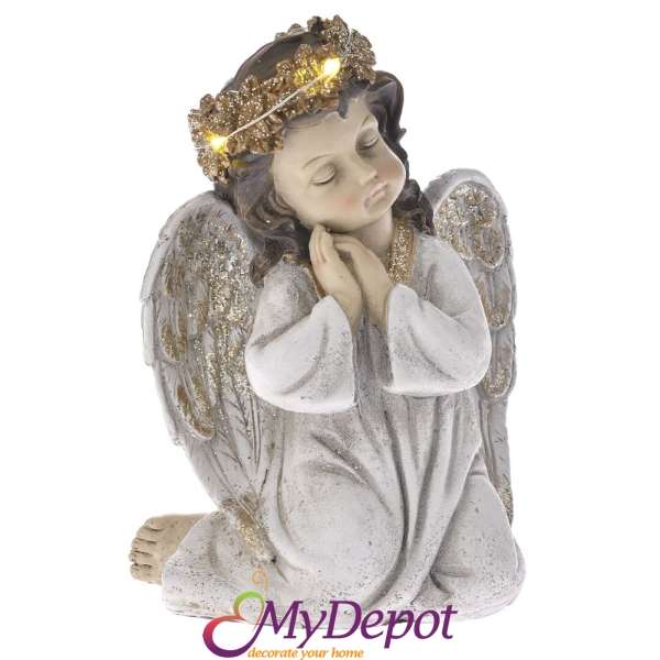 Поли ангел със светещ венец, 14,5х14х20 см