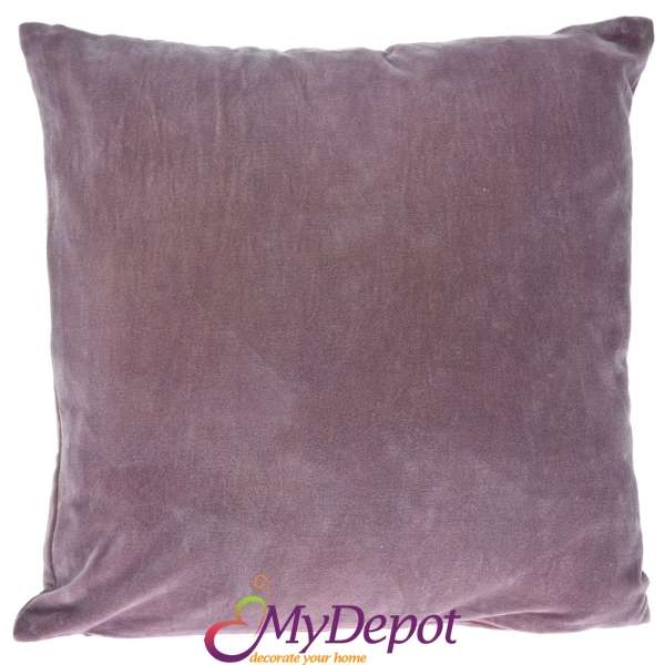 Декоративна възглавница от памучно ленено кадифе в цвят пепел от рози. Размер: 45Х45 см