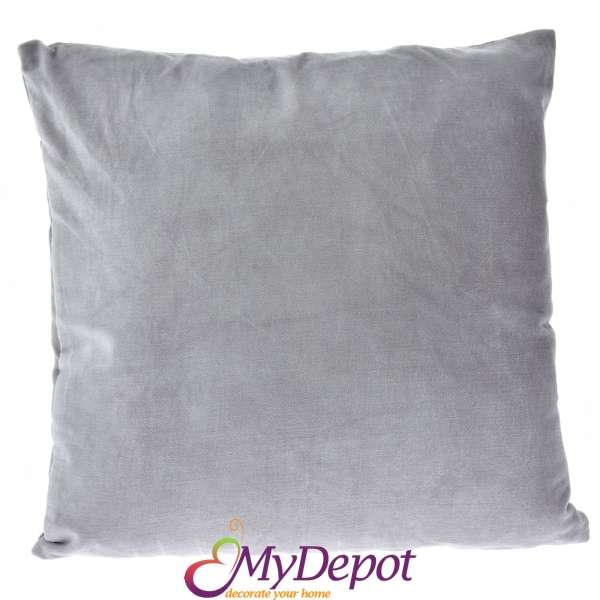 Декоративна възглавница от памучно ленено кадифе в сив цвят. Размер: 45Х45 см